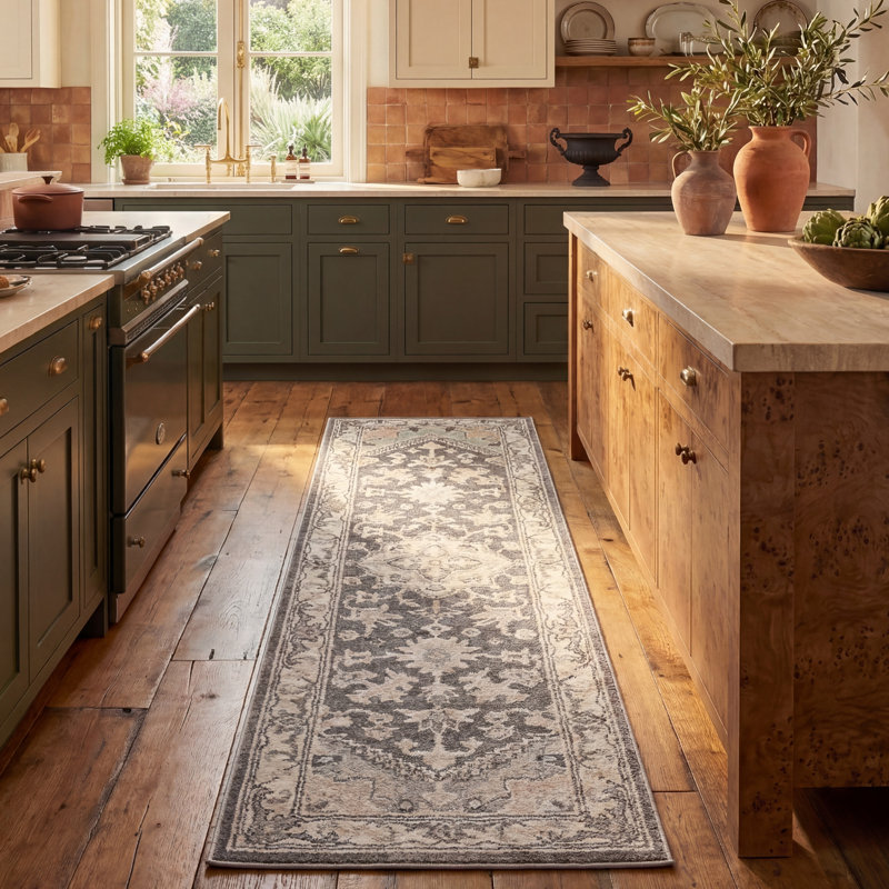 Calidia Oriental Dark Gray/Cream Area Rug, Runner 2'3" x 8'