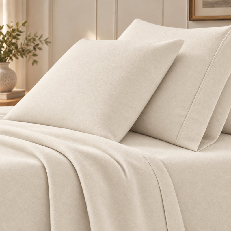100% Turkish Cotton Flannel Solid & Plaid Sheet Sets, Queen with 2 Pillowcases, Solid - Pristine Ivory