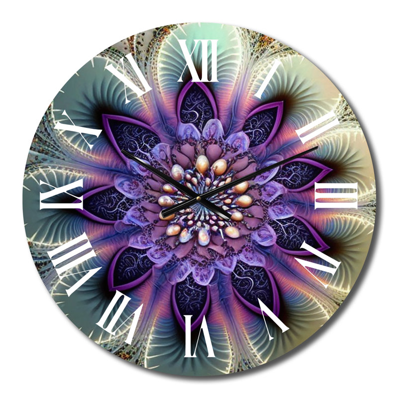 Horloge murale cosmique mandala cosmique mauve en métal VI, Moyenne