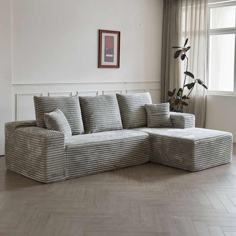 Canapé modulaire 108 po avec canapé en forme de L et canapé modulaire 108 po, Velours côtelé gris, Orienté à droite