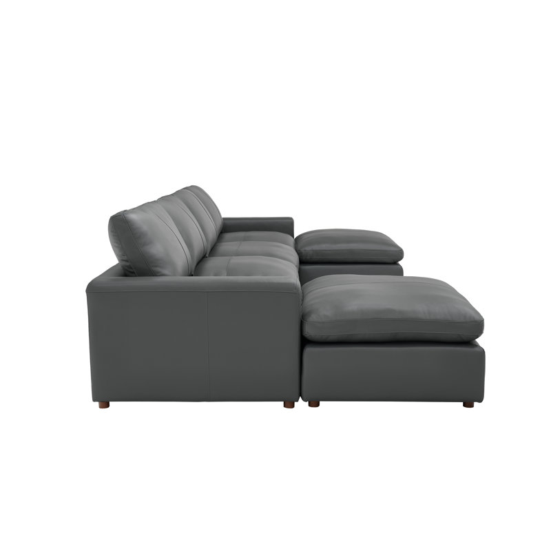 Rycharles Top-Grain Leather Large Seating Modular Sectional, Blue Gray