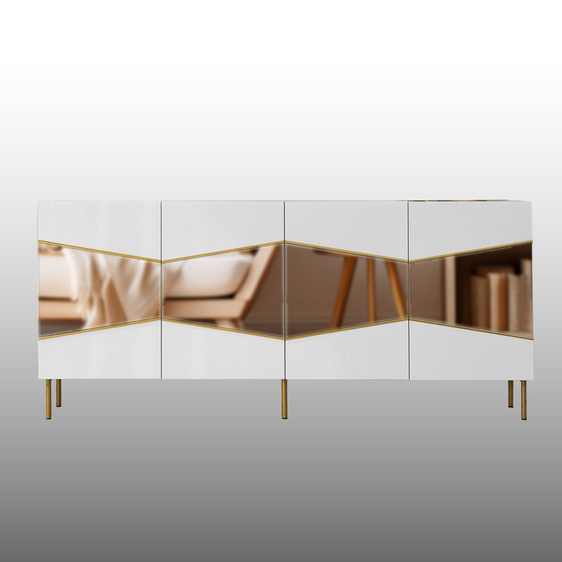 70.9'' Mirrored Luxury Console Table,  White/Gold