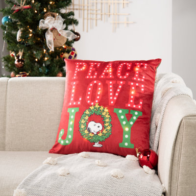 Coussin d'intérieur Peanuts Pillow Light Up Peace Love Joy 18 "x 18"