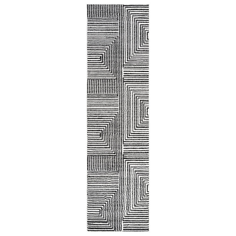 Tapis crème noir Modern Maze, Tapis de couloir 2 pi 2 po x 12 pi