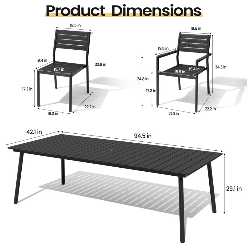 Georgean 8 - Person 94.5'' L Aluminum Patio Dining Set with Stackable Chairs and Umbrella Hole, Black