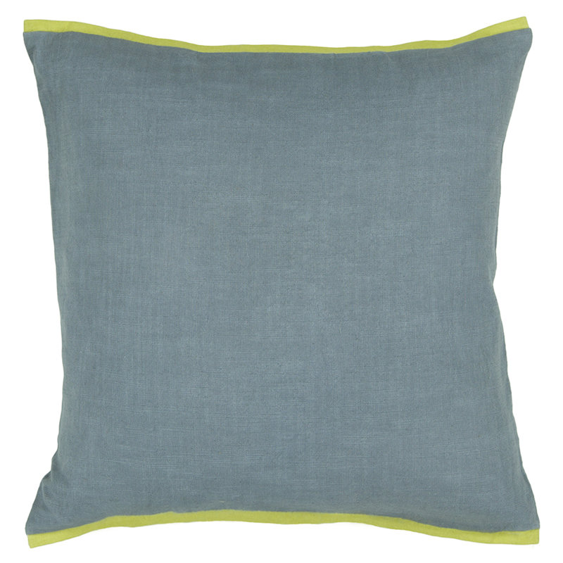 Cotton Removable Cover Pillow Throw Authentic Handmade Square Polyester Fill Blue & Green Reversible Solid With Color Accent With White Cotton Backing