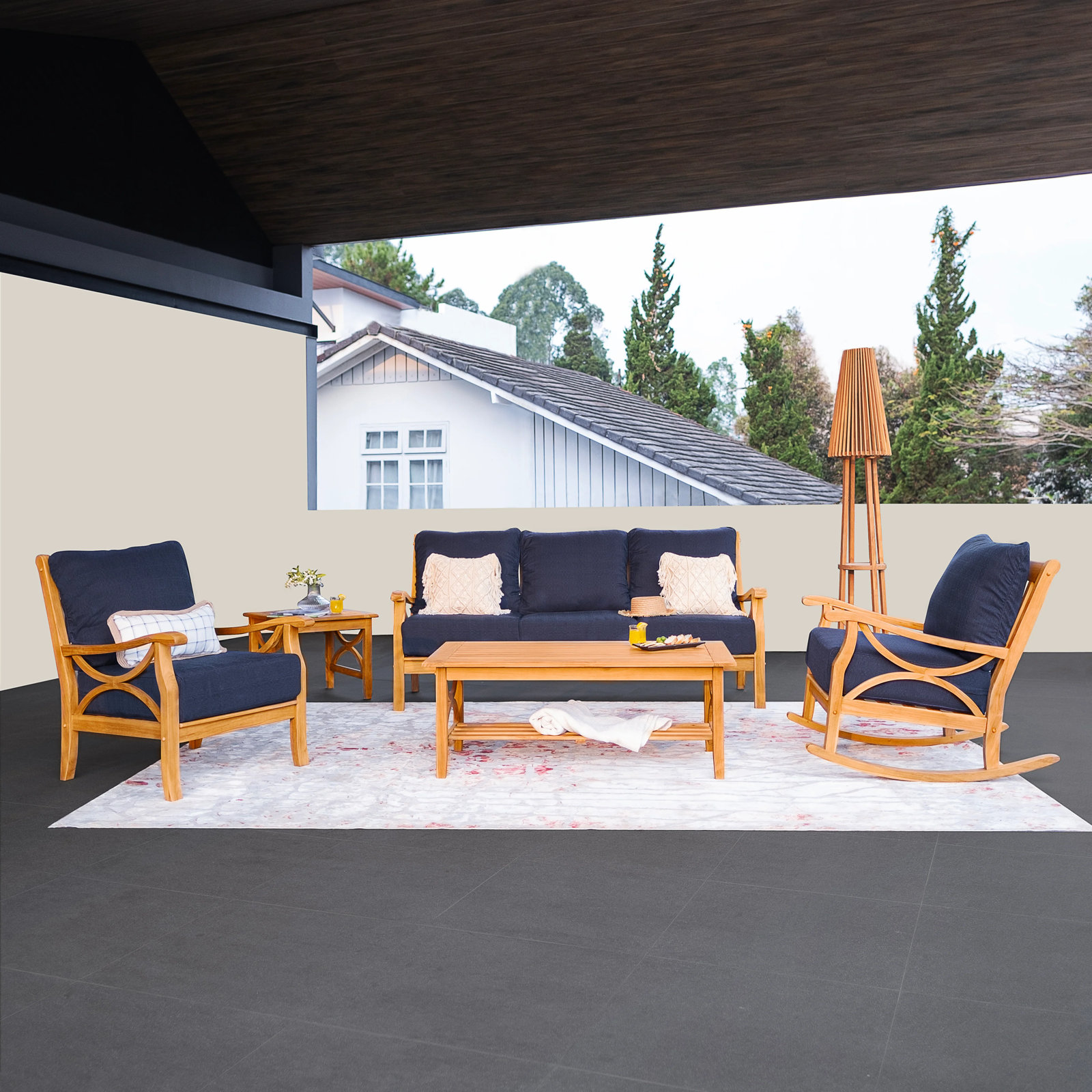 Brunswick Teak Outdoor Rocking Chair with Cushions, Navy