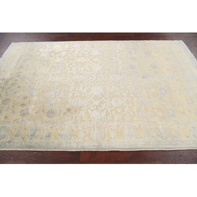 Tapis oriental Oushak Chobi beige noué à la main 5 x 8