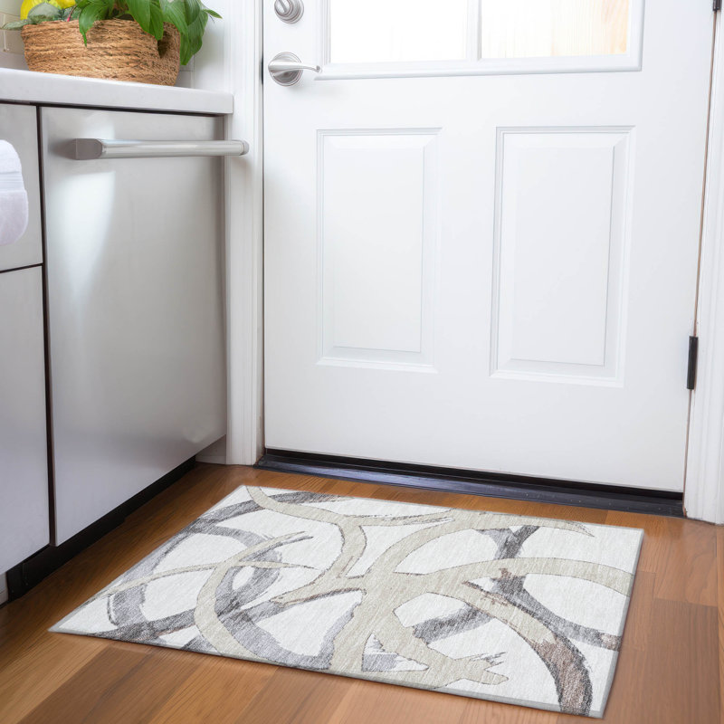 Premium Machine Washable Mayfield AMF1022 Circles Rug, Rectangle 1'8" x 2'6"