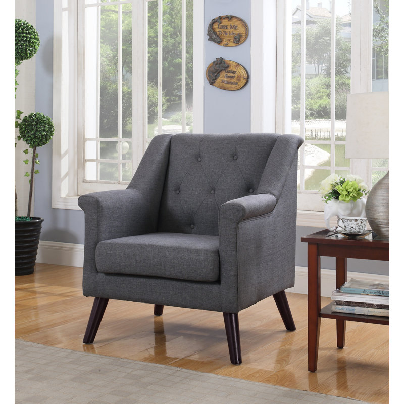 Fauteuil en lin capitonné l 31 po Benard, Gris foncé