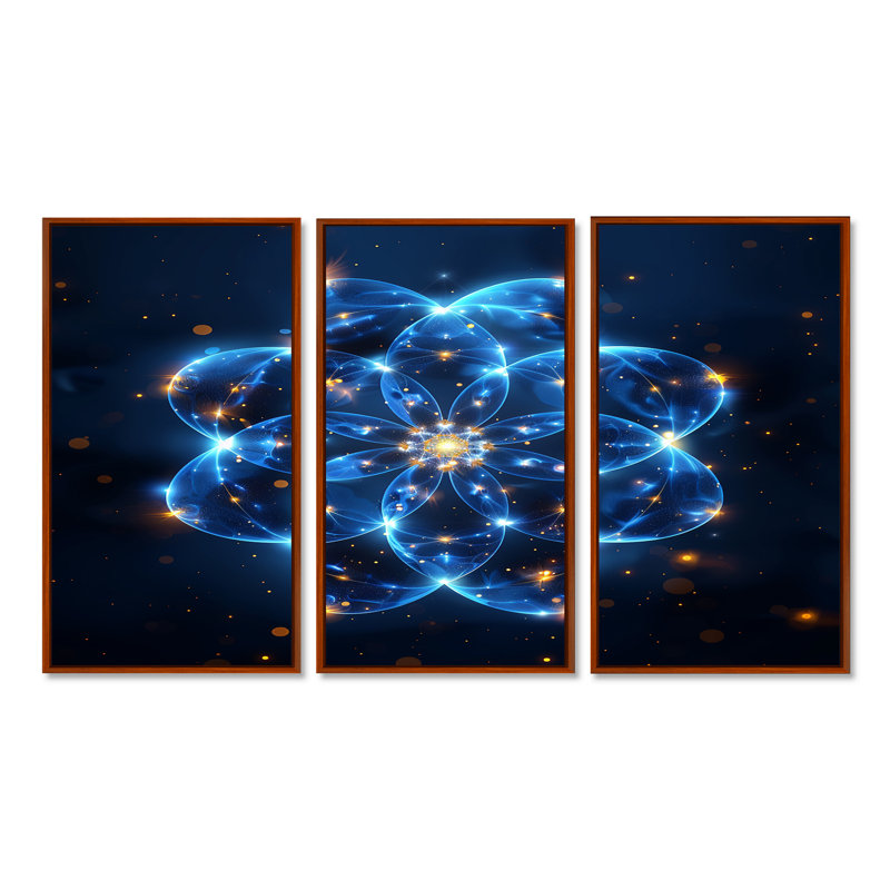 Rozek - ensemble de reproductions d'art mural géométrique, H 40 po x l 60 po x P 1 po, Cadre flottant brun
