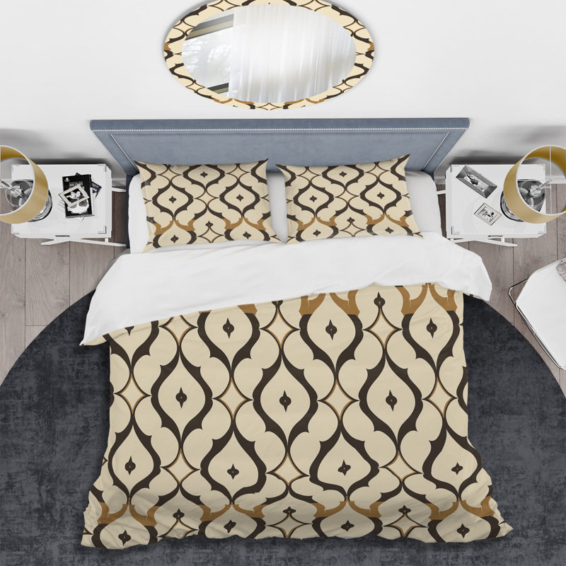 Ensemble de housse de couette Brown Beige Trellis II - Glam, King Duvet Cover + 2 King Pillow Shams