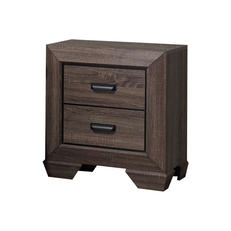 Ensemble de chambre à coucher 3 pièces avec lit à panneaux très grand et deux tables de chevet en bois brun patiné