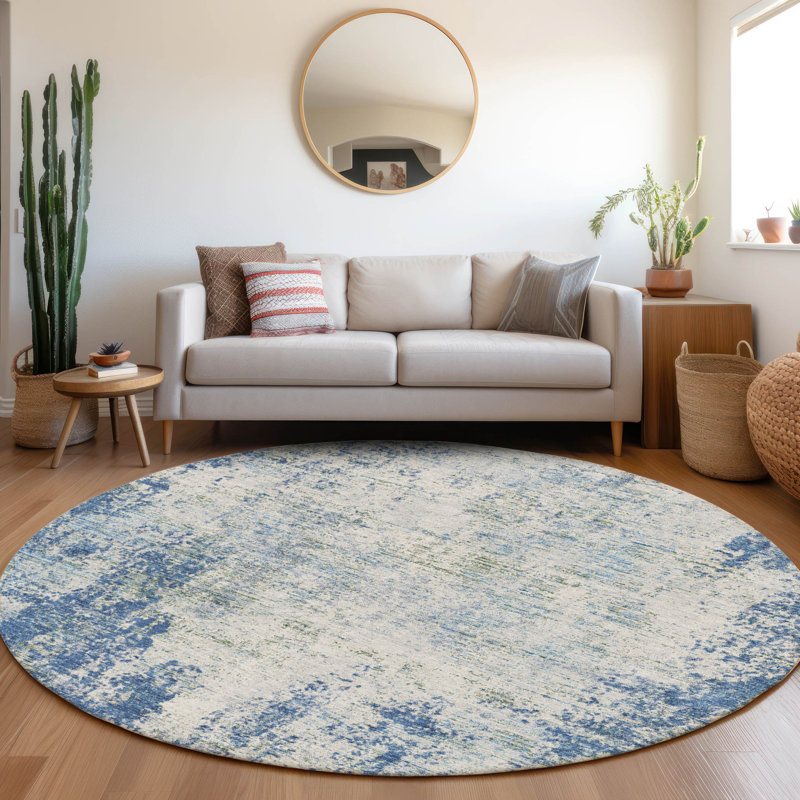 Premium Machine Washable Prisco Denim Rug, Round 8'