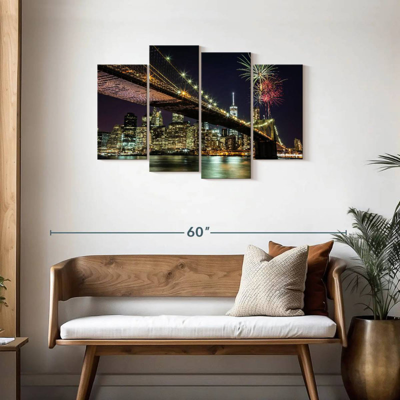 Lilie feux d'artifice au-dessus du pont de Brooklyn à New York, H 27 po x l 43 po