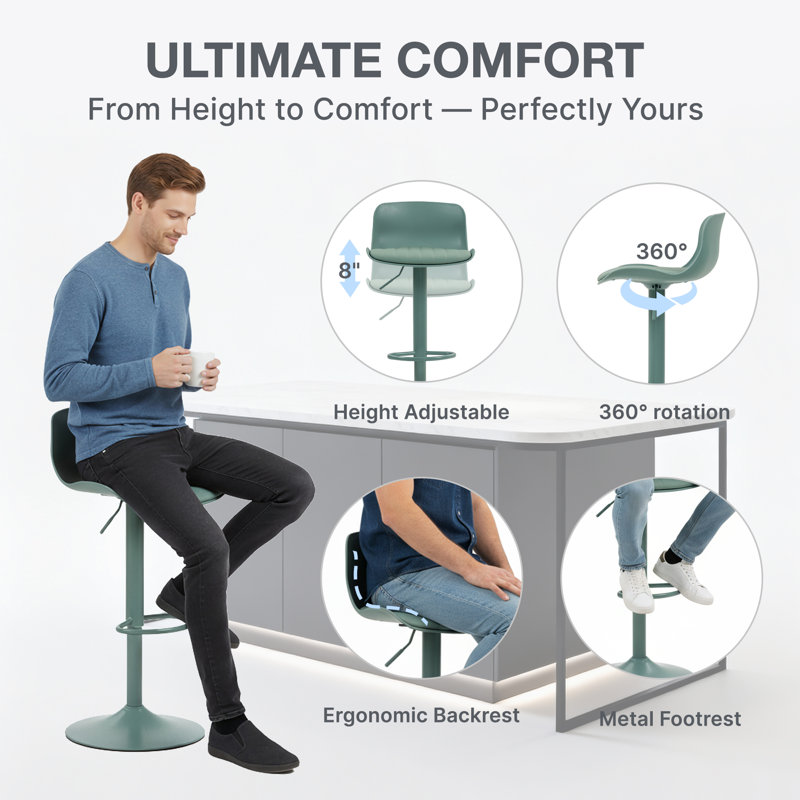 Modern Adjustable Swivel Bar Stools, Pu Leather Counter Barstool With Low Back, Kitchen Island Chairs With Large Base(Set Of 2)