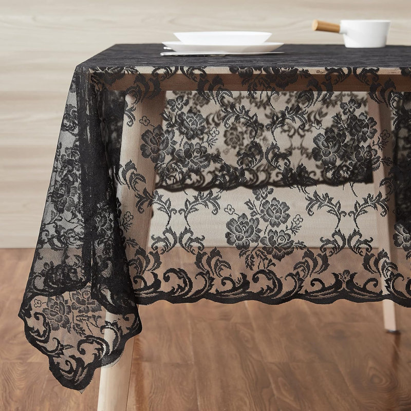 Daniyah Rectangle Floral Wedding Lace Tablecloth, Black, 60" Square