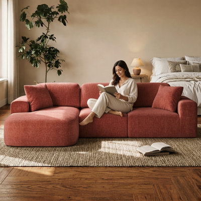 Modular Sectional Sofa with Chaise, Modern Woven Upholstery Boneless, Convertible L-Shaped Design, No Assembly Required for Living Room