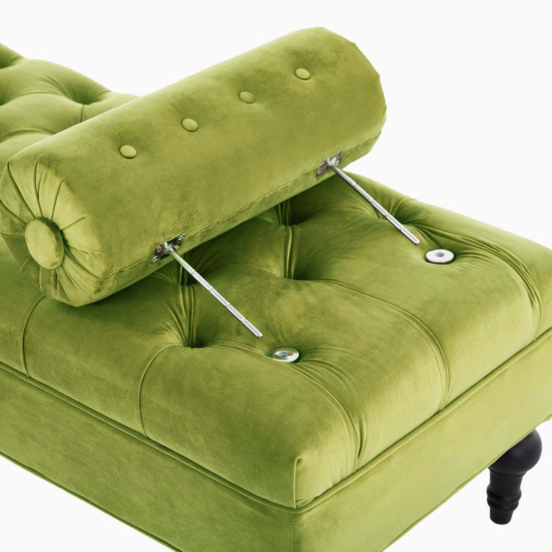 Banc rembourré en velours moderne avec coussins amovibles, repose-pieds confortable pour l'intérieur, Vert