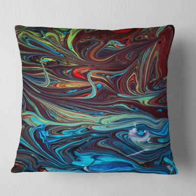 Red Blue Abstract Acrylic Paint Mix - Abstract Printed Pillow