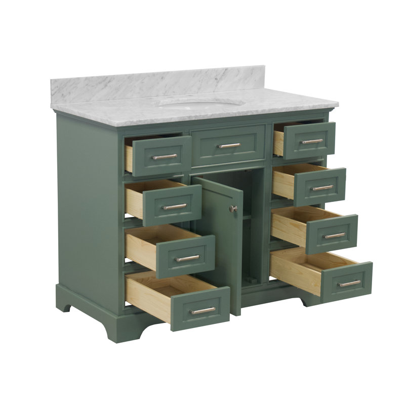 Ensemble de meuble-lavabo simple 42 po Meriline, Marbre de Carrare, Vert sauge