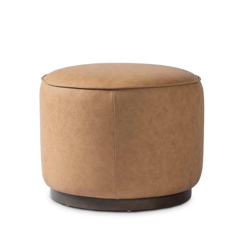 Acker 22" Wide Round Standard Ottoman, Maestro Camel, Sienna Brown