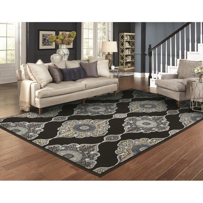 Tapis noir contemporain Khoe, Rectangle 8 pi x 10 pi