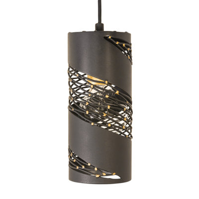 Mini-luminaire suspendu cylindrique 1 lumière Flow, noir mat / or français