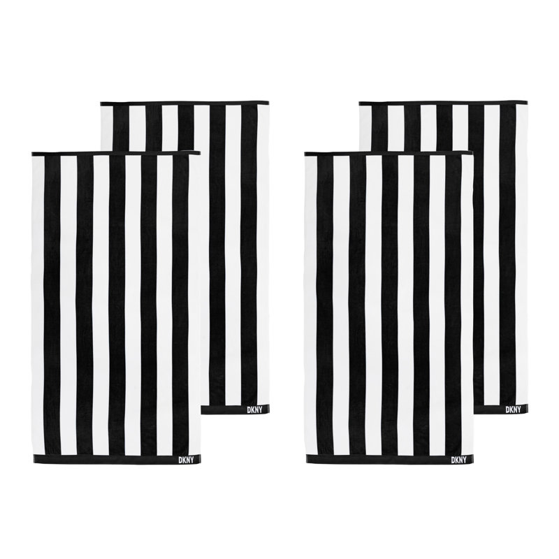 DKNY Cabana Stripe 4-Piece Beach Towel And Tote Bag Set, Black