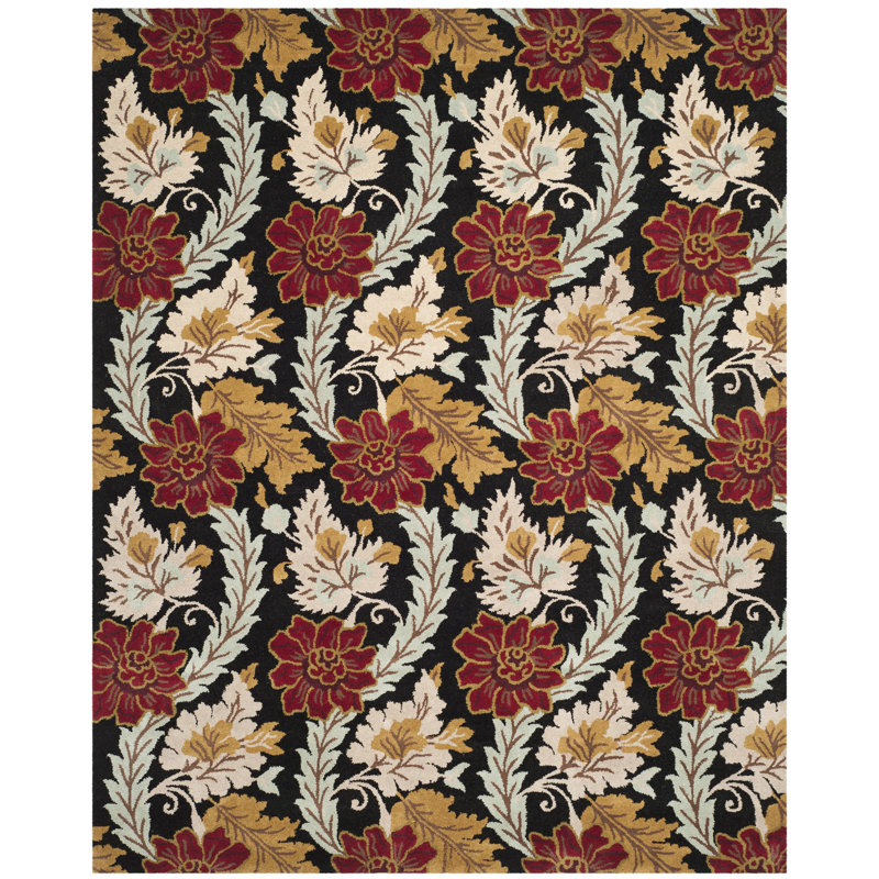 Tapis noir en laine / coton / latex crocheté à la main Emrick, Rectangle 8 pi x 10 pi