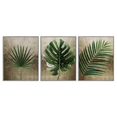 Rustic Earthy Tropical Leaves 3pc Framed Giclee Set, design by Anna Lischenko