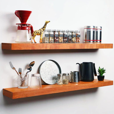 Tablettes flottantes à fixation murale, ensemble de 2 tablettes en bois de noyer massif, tablette robuste et épaisse pour la chambre à coucher, la salle de bain, la cuisine et le salon