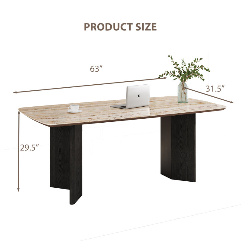 Bureau moderne rectangulaire 63 ", bureau en faux marbre avec plateau double
