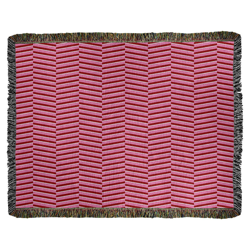 Hand Woven Throw Blanket, 37" W x 52" L, Light Pink/Dark Pink, Striped