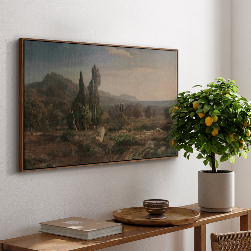 Paysage rétro - CDLVII, H 25 po x l 37 po x P 2 po, Toile encadrée noyer flottant
