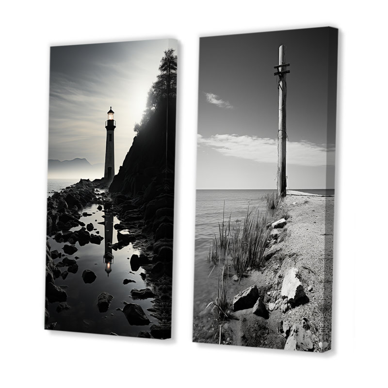 Phare, paysage d'imitation, ensemble de 2 reproductions d'art mural, Toile tendue, H 28 po x l 25 po