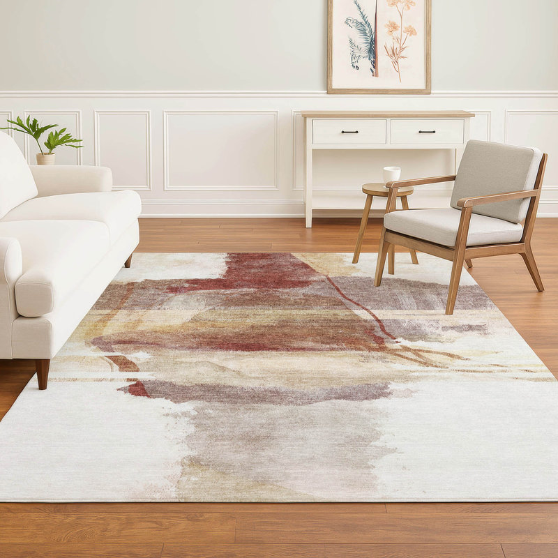 Premium Machine Washable Mayfield Abstract Rug, Terracotta, 8' x 10'