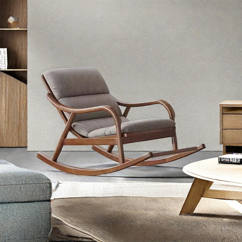 Chaise berçante en bois massif Nordic, Café crème