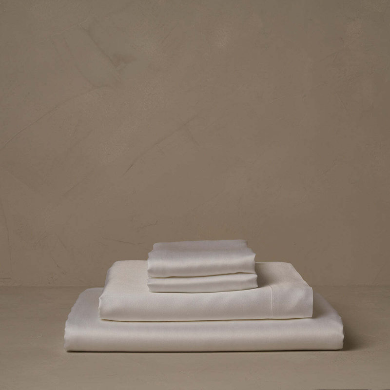 Woodland Silk Sheet Set, White, Cal King Sheet Set with 2 King Pillowcases