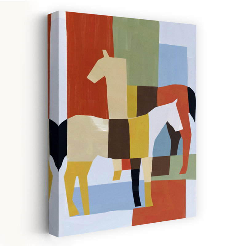 «Geometric Abstract Horses», impression d'art abstrait cheval coloré contemporain, 48" H x 32" W