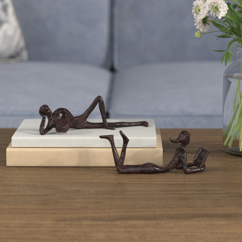 Birdsall Handmade Bronze Reading Figurines (Set of 2)