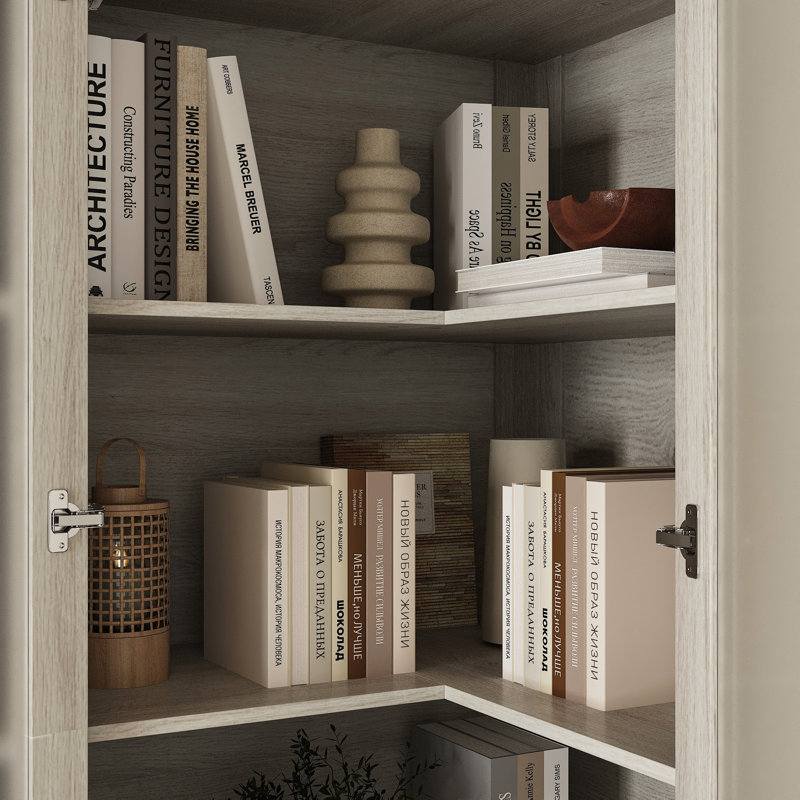 71'' H X 94.4'' W 4-Drawer Modular Bookcase With Frosted Glass Doors