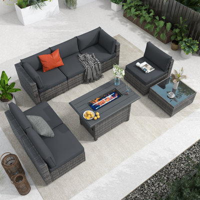 Caydin Wicker 6 - Person Modular Patio Conversation Sets with Cushions