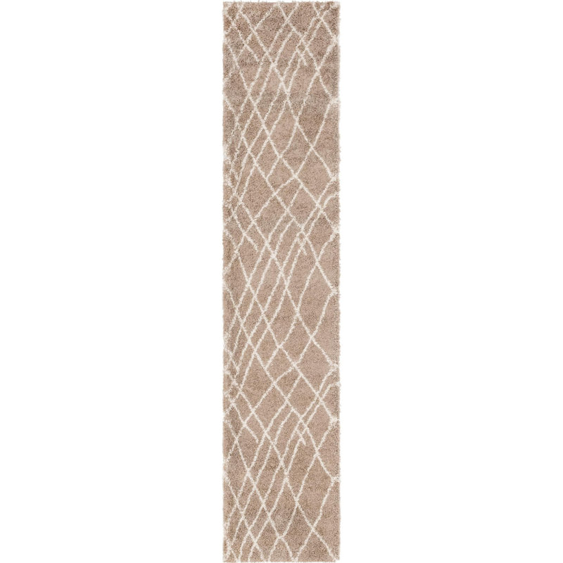  Tapis géométrique kaki, Tapis de couloir 2 pi 7 po x 13 pi 1 po