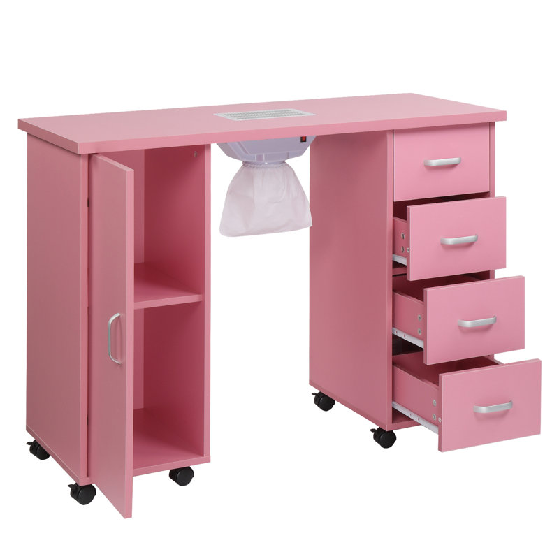 43'' x 17.7'' Craft Table with Wheels, Pink