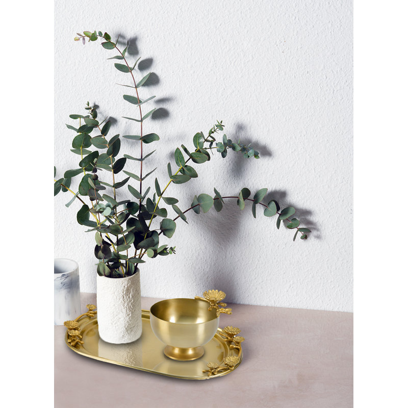 Golden Stainless Steel Floral 14.5" Serving Tray