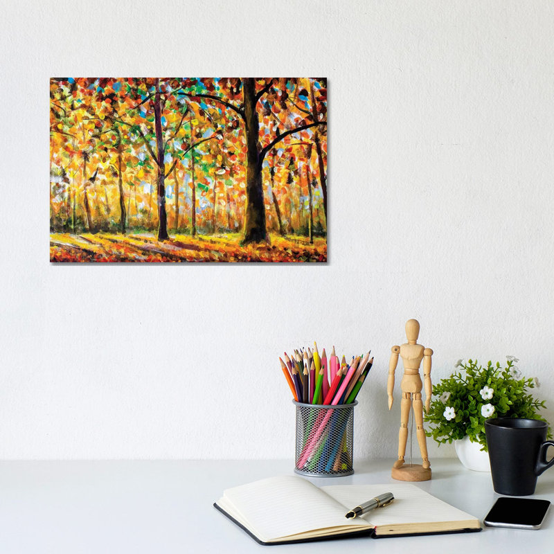 Autumn Forest Landscape - Wrapped Canvas Painting, 20.32 cm H x 30.48 cm W