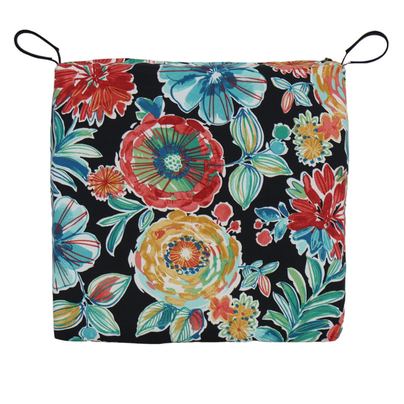 Square Outdoor Chair Cushions (Set Of 4), Black/Colsen Noir Floral, 20" W x 19" D