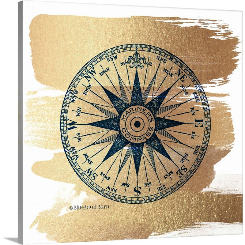 Or brossé rose Compass-impression sur toile, Toile tendue, H 24 po x l 24 po x P 1,25 po