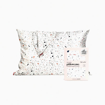 CoolSilk Hair Pillowcase - Soft Cooling Pillow Cover with Zipper, Standard Size White Terrazzo Design - Perfect Gift